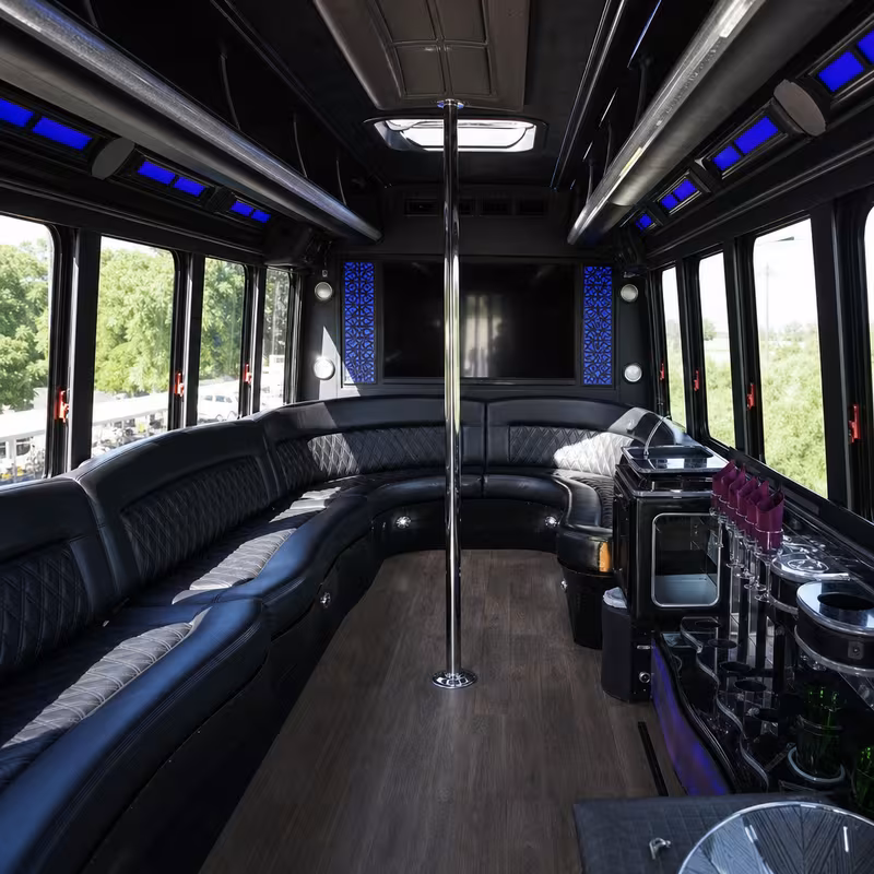 Passenger watching the Rochester scenery during a regional party bus road trip