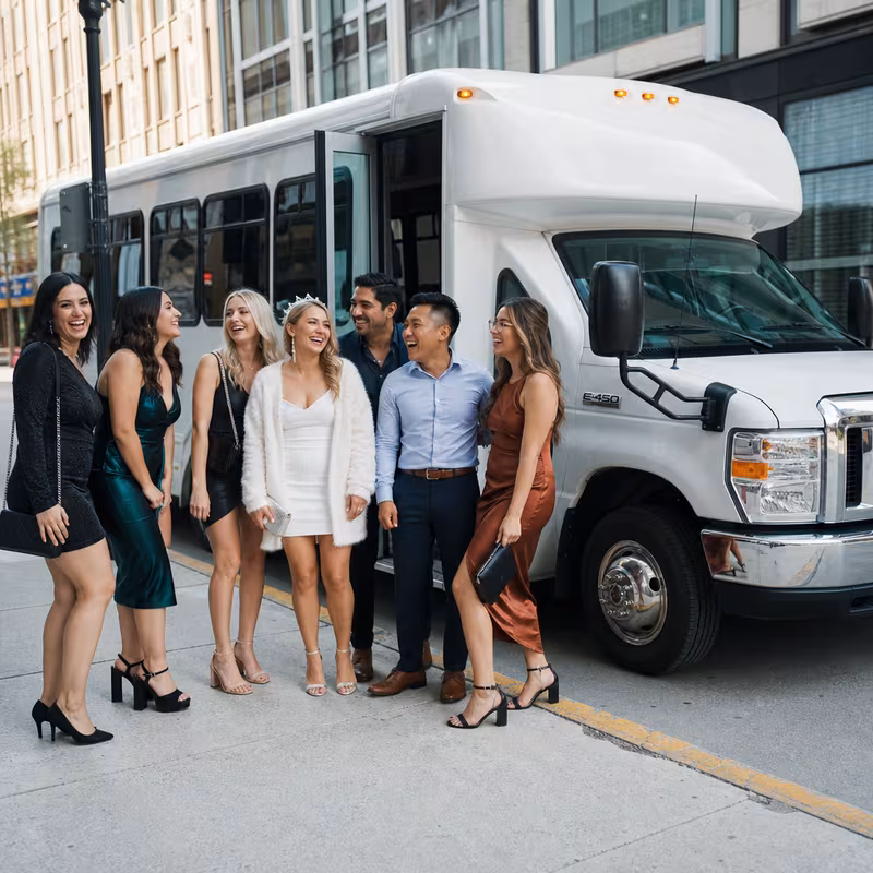 Black Mercedes Sprinter van staged for an Rochester Bachelor & Bachelorette Transportation group