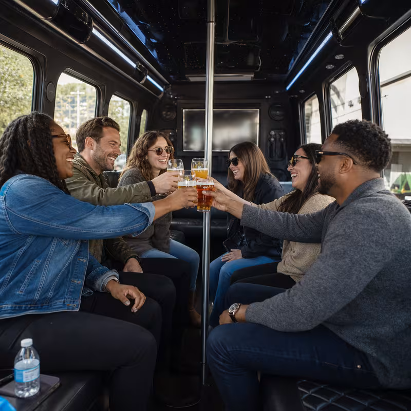 Black Mercedes Sprinter van staged for an Rochester Winery & Brewery Tour Transportation group